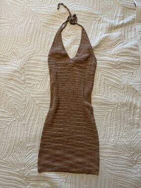 wild fable Brown Halter Knit Mini Dress